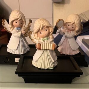Vintage Homco Ceramic Bisque 3 Angels Playing Instruments 5504